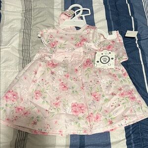Little Me Pink and White Baby Dress with Floral Design